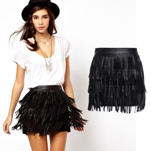 New Arrive Fashion Women Short Skirts Female High Waist Faux Leather Soft PU Skirts With Tassels Multi Size