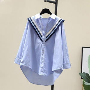 Cotton Long Sleeve Shirts Women's Clothing Loose Casual Blouses Patchwork Knit Striped Blusas Mujer Korean Ruffles Tops