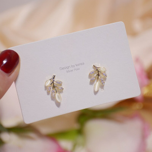 Exquisite Simple Leave Zirconia Opal Earrings for Women 14k Gold Zircon Popular Stud Earring Birthday Gfit Christmas Jewelry