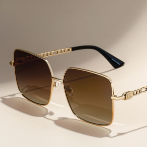CAPONI Brown Gradient Sunglasses Polarized Luxury Designer UV400 Sun Glasses Oversized Style Gold Frame Shades For Women CP21026