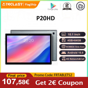 Teclast P20HD Android 10 Tablets 10.1 Inch 4GB RAM 64GB ROM 1920x1200 UNISOC SC9863A Octa Core 4G Network Wifi Camera Tablet PC