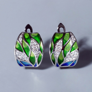 2021 NewSilver Earrings For Women Genuine 925 Sterling Silver Green Bamboo leaves Shiny White CZ Fine Jewelry Handmade Enamel