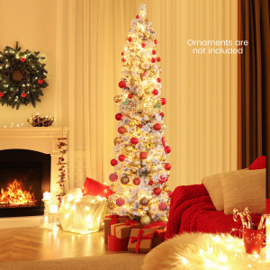 Christmas Tree with 258 Branch Tips and 100 Incandescent Lights - Flocked Slim Design