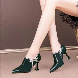 NEW Fashion Women Pumps High Heels Pointed Toe Bowtie Side Zip Female Footware Black Green