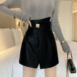 S-XL Skirt Shorts Plus Size High Waist Irregular Wide Leg Shorts Female Solid Pocket Fake Skirts Black Zipper Skirts Shorts