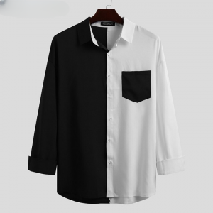 INCERUN Men Shirt Brand Patchwork Long Sleeve Lapel Button Camisa Masculina 2021 Streetwear Fashion Korean Casual Shirts Tops