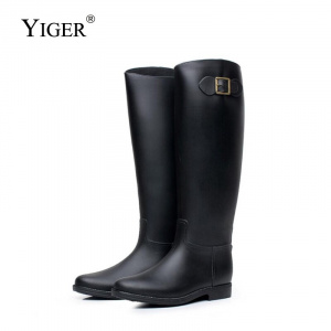 YIGER women knee high rain boots Rubber Waterproof PVC Non-Slip Lightweight  New female rain boots Black