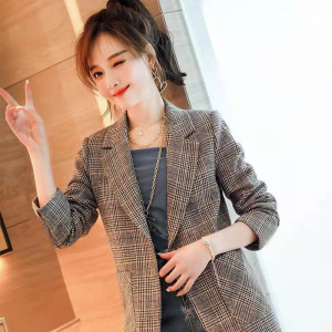 Spring and Autumn Plaid Suit Jacket Ladies Korean Office Slim Long-sleeved Pocket Jacket Plus Size Casual Blazer Traf Ropa Mujer