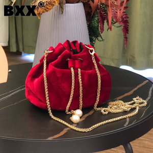 [BXX] Luxury Designer Chains Wedding Red Bucket Bags For Women 2022 New Fashion Trendy Protable Shoulder Messenger Bag GF2890