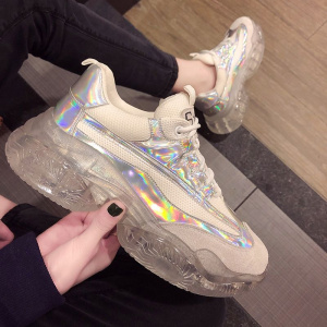 2021 Designers Chunky Sneakers Transparent Sneakers Women Ladies Platform Jelly Shoes Laser Casual Shoes Woman Shining Dad Shoes