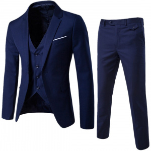 Costume Homme 3 Piece Slim Fit Business Men's Suit Set 1 Button Blazer Jacket Vest Pants Solid Wedding Dress Suit and Trousers