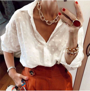 Fashion Womens Shirts Tops Polka Dot Blouses Elegant White OL Shirt Ladies Long Sleeve Streetwear Tops Fall Clothing