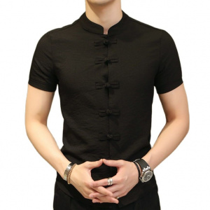 2022 Men's Large Size Linen Shirt Casual Street Wear Short Sleeve Stand Collar Plain Color Shirt Chinese Traditional Clothing5XL