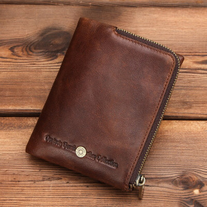 CONTACT'S New Small Wallet Men Crazy Horse Wallets Coin Purse Quality Short Male Money Bag Rifd Cow Leather Card Wallet Cartera