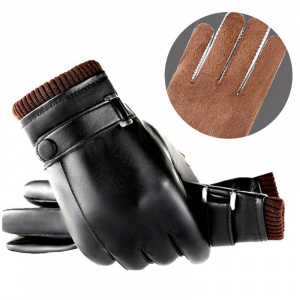 Men's Gloves Black Winter Mittens Keep Warm Touch Screen Windproof Driving Guantes Male Autumn Winter Business PU Leather Gloves