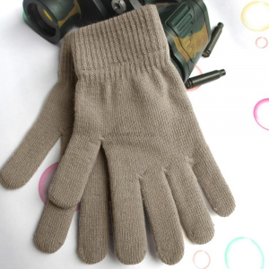 Women Men Unisex Winter Ribbed Knitted Full Fingered Gloves Basic Solid Color Thicken Plush Lining Mittens Thermal Wrist Warmer