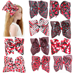 50pcs  8'' large boutique hair bows football team back and red sport hair bows with clips for girl hair accessorie
