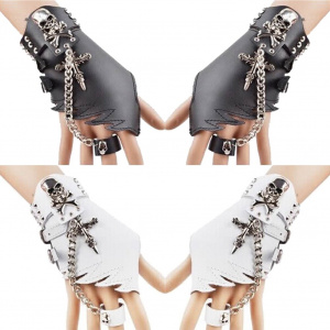 Punk Design Handmade Gothic Leather Pair Fingerless Performance Glove With Teeth For Women Tactical Gloves