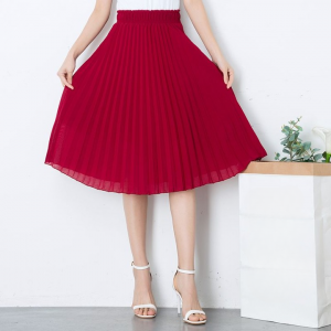 Chiffon Elastic High Waist Knee-Length Pleated Skirt for Women