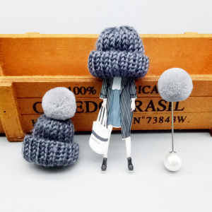 3PCS Set Wool Cap Girl Brooches for Women Acrylic Pins Boys Girls Pompom Bag Sweater Coat Jewelry Accessories Birthday Gift