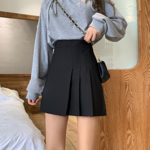 Spring Casual Korean Women Solid Pleated Mini A-Line Skirt Vintage Office Lady Kawaii Students High Waist Above Knee Skirts