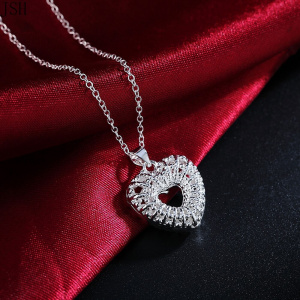 wholesale Fashion silver color Jewelry charm heart , elegant women lady shiny necklace JEWELRY wedding cute LN044