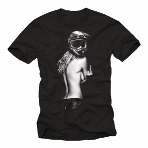 O-Neck Oversize Casual T-Shirts for Men with Girl with Motocross Helmet Print