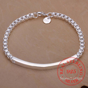 100% 925 Silver Fashion Women Men Jewelry Korean Long Stick Box Chain Bracelets For Women Men 2020 Hand Chain Wristband Pulseira