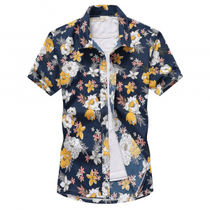 Fashion Mens Short Sleeve Hawaiian Shirt Fast drying Plus Size Asian Size M-5XL Casual Floral Beach Shirts For Men