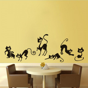 Funny black cat Wall Sticker animals Living room background for home decoration Mural Art Decals wallpaper Waist line stickers