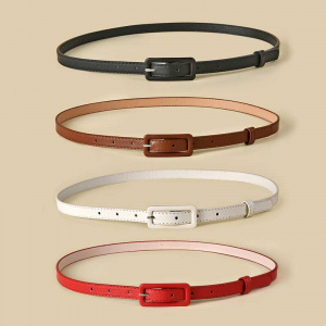 Black White Red Blue PU Leather Belts Thin Skinny Waistband Adjustable Leather Belt Sweetness Women Female Belts For Dress