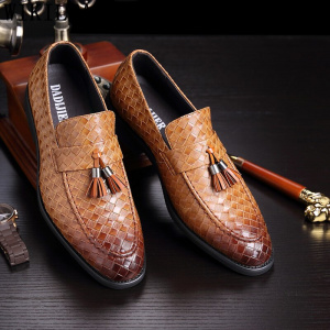 Italian Business Men Shoes Leather Woven Elegant Formal Dress Flats Designer Office Footwear Luxury Brand Oxford Shoes For Men
