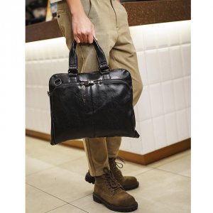 GUMST high quality pu leather Shoulder leisure men's bag business messenger portable briefcase Laptop large Purse 14" Handbag
