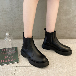 COOTELILI Fashion Boots Women Boots 4cm Heel Boots For Woman Platform Black Basic Slip On Women Shoes Botas 35-39