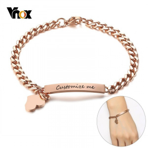 Vnox Free Engraving Custom Bracelets for Women Girl 585 Rose Gold Stainless Steel Elegant Female Jewels Personalize Gift for Her