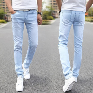 Men Stretch Skinny Jeans Male Designer Brand Super Elastic Straight Trousers Jeans Slim Fit Fashion Jeans , Sky blue