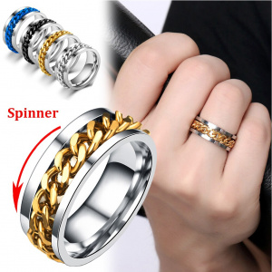 Ins Fashion Rotatable chain Rings For Women Men Spinner  Ring Stainless Steel Chain Ring Men's Titanium Steel Bottle Opener Ring