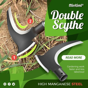 High Manganese Steel Double Scythe Gardening Sickle - Handheld Farming and Garden Clearing Tool