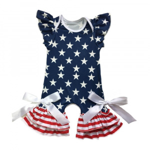 July 4th Five-pointed Star  Striped Pattern Printed Cute Baby Jumpsuit for Baby Girls