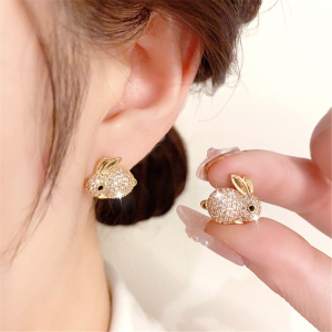 14K Gold Plated Zirconium Rabbit Shaped Delicate Fashion Earrings for Women
