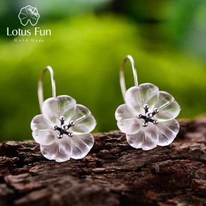 Lotus Fun Real 925 Sterling Silver Earrings Handmade Designer Fine Jewelry Flower in the Rain Fashion Dangle Earrings for Women