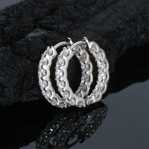 925 Sterling Silver with Sparkling 3mm Real Moissanite Hoops Earrings For Women