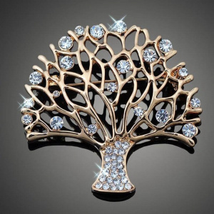Exquisite Fashion Creative Shiny Crystal Zircon Golden Tree Brooch Pin Men and Women Clothing Accessories Jewelry Gifts