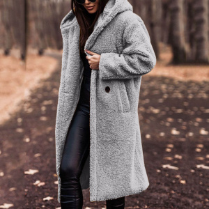 Hooded Women’s Fleece Jacket, Solid Long Winter Coat