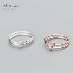 Modian Rose Gold Color Geometric Fan Shape Water Drop Double Circle Sterling Silver 925 Ring for Women Original Fine Jewelry