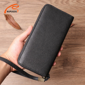 Casual Long wallet Men Genuine Leather Clutch Bag Man Business Card Holder Wallet High Quality Purse Long Male Small Bag NUPUGOO