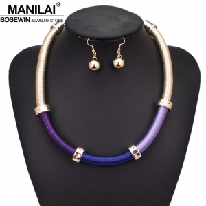 MANILAI Bohemia Wrap Wire Choker Necklaces For Women Wedding Jewelry Statement Alloy Chain Bib Collar Necklace Earrings Sets