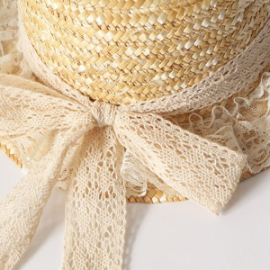 Parent-child Fashionable Sun Hats New Ladies Women Casual Bowknot Lace Ribbon Straw Hats Visor Cap For Holiday Seaside