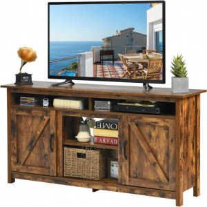 60â€Industrial TV Stand Entertainment Center with Shelve and Cabinet-Brown