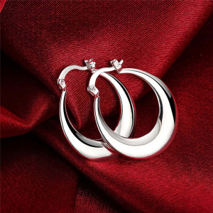 Personality Hyperbole 100% 925 Sterling Silver Simple Smooth Moon Big Hoop Earrings For Women Sterling-Silver-Jewelry Pendientes